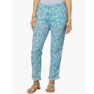 Lilly Pulitzer Pants Large Surf Blue Soleil It On Me Print Taron Mid-Rise Linen